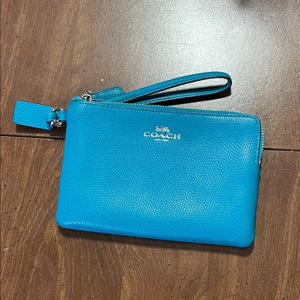 Coach Vibrant Blue Leather Wristlet